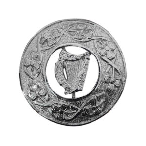 Irish Harp Badge Plaid Brooch Irish Shamrock Design